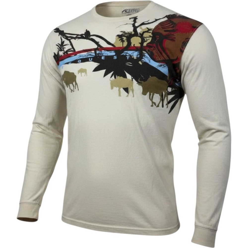 Request Mens XL Cream Long Sleeve Safari Graphic T-Shirt Y2K Skater Streetwear